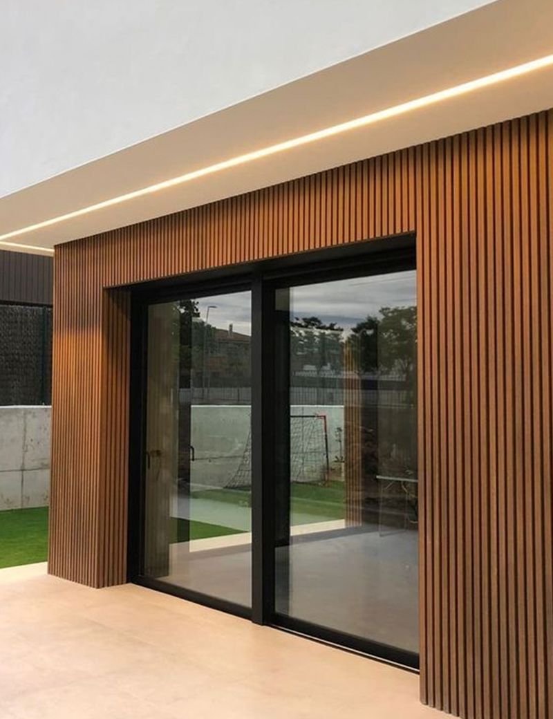 WPC cladding as an exterior wall surround around sliding doors